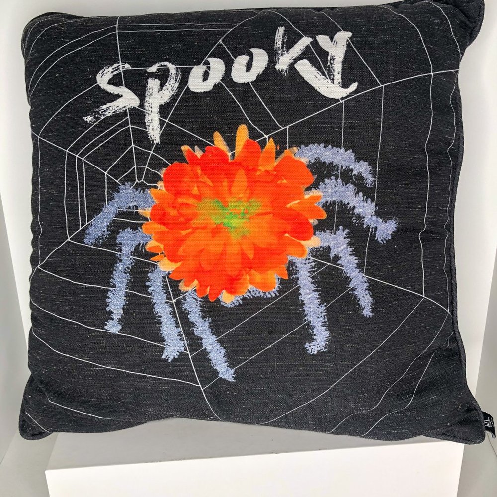 Edith Spooky Gray Pillow Spider Web 19" x 19"